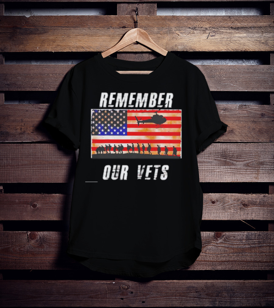 Vietnam Veterans Remember Our Vets Memorial Day American Flag Helicopter T-Shirt