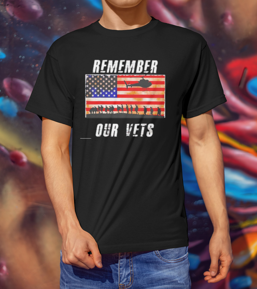 Vietnam Veterans Remember Our Vets Memorial Day American Flag Helicopter T-Shirt