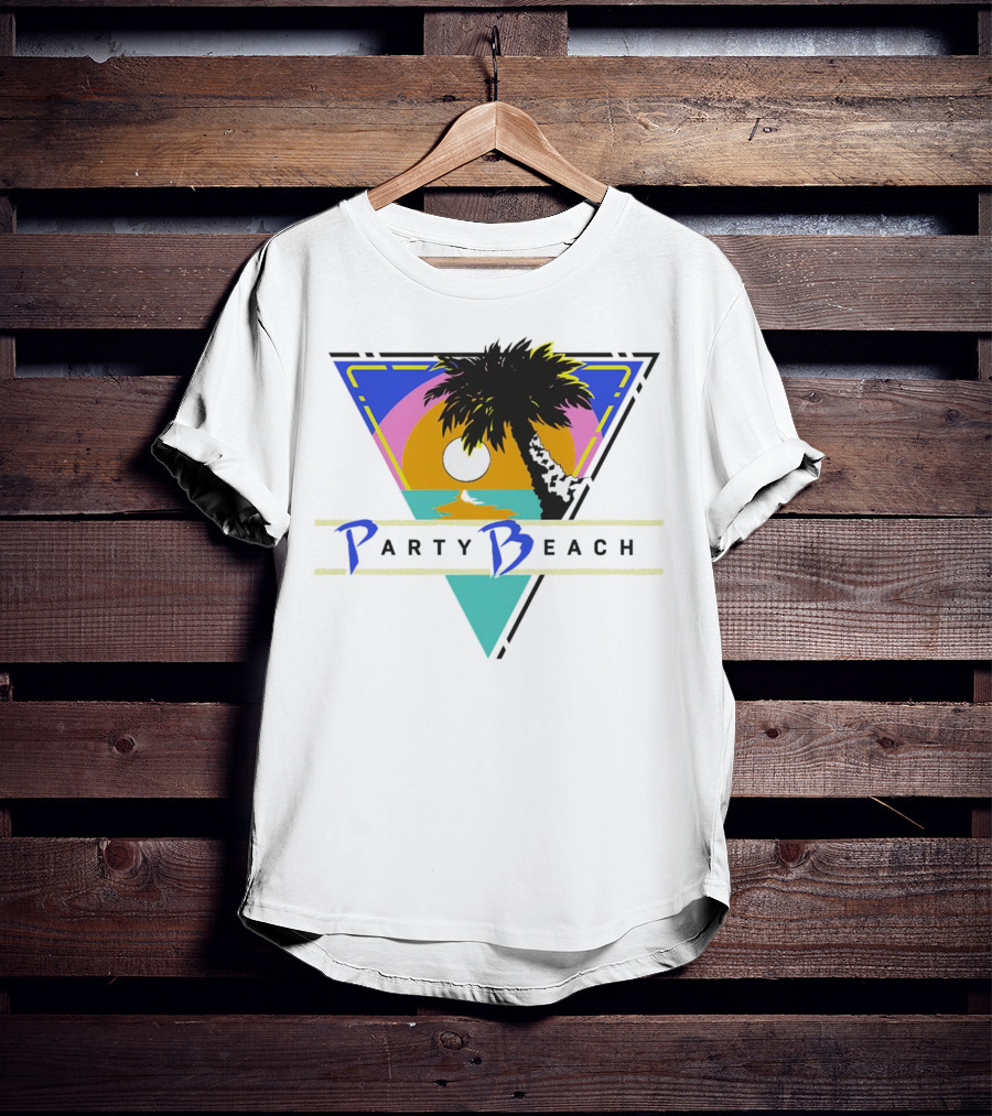 Party Beach Sunset Palm Tree Retro Triangle T-Shirt