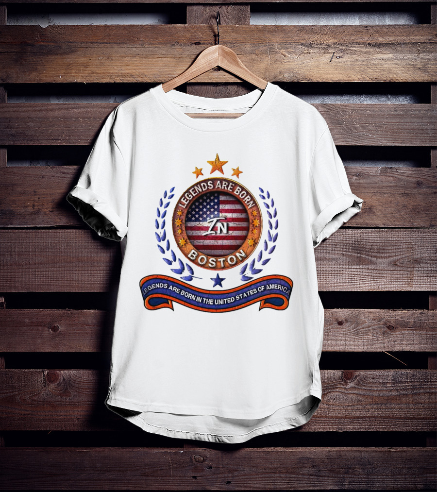 Legends Are Born Boston Massachusetts USA Flag ZN Iconic Stars And Blue Laurel Wreath T-Shirt