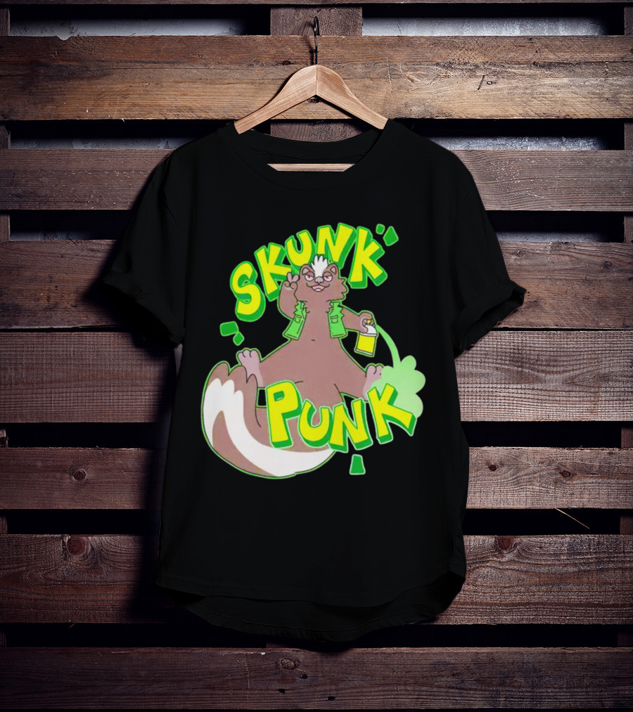 SKUNK PUNK Green Vest Peace Sign Paint Can T-Shirt