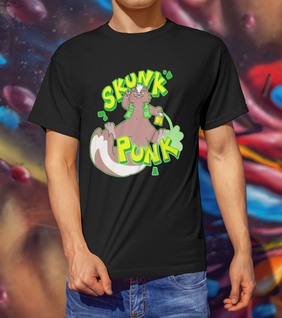 SKUNK PUNK Green Vest Peace Sign Paint Can T-Shirt