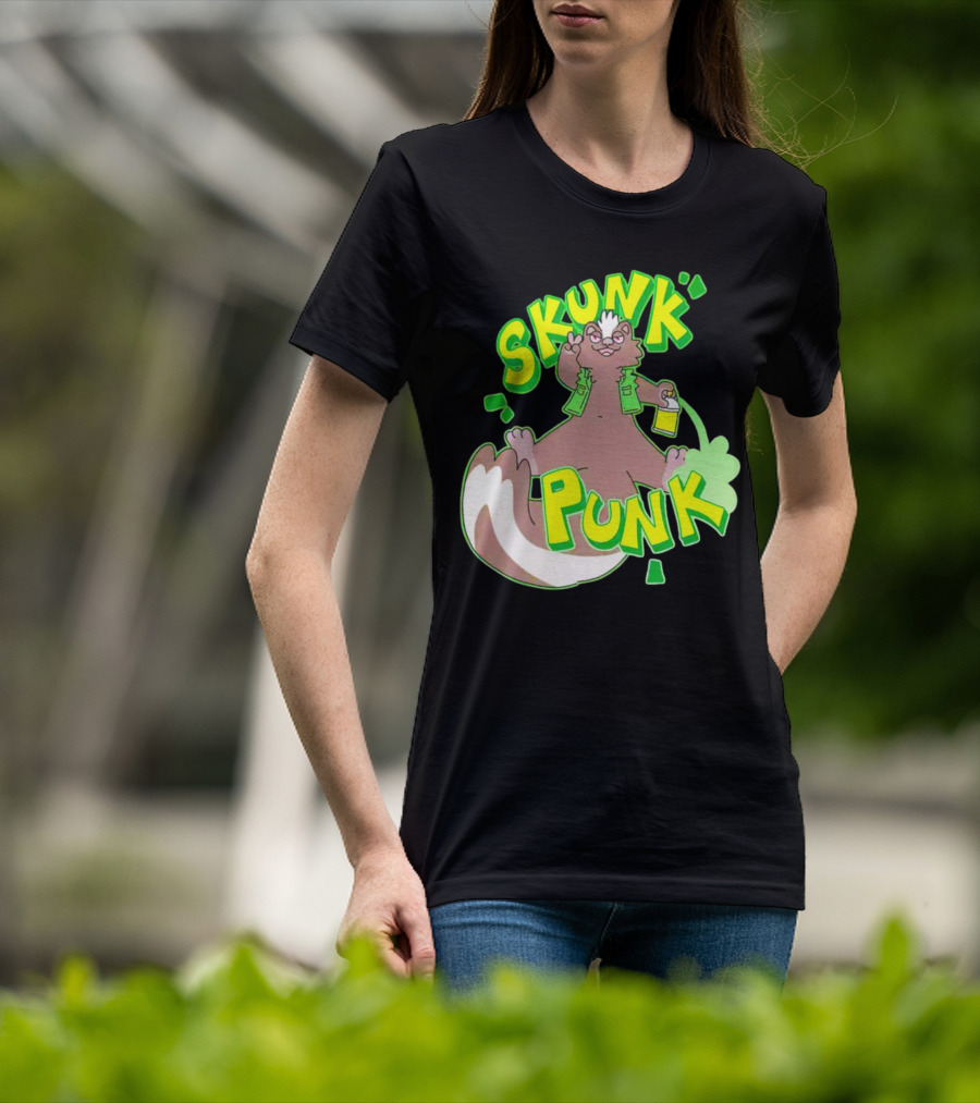 SKUNK PUNK Green Vest Peace Sign Paint Can T-Shirt