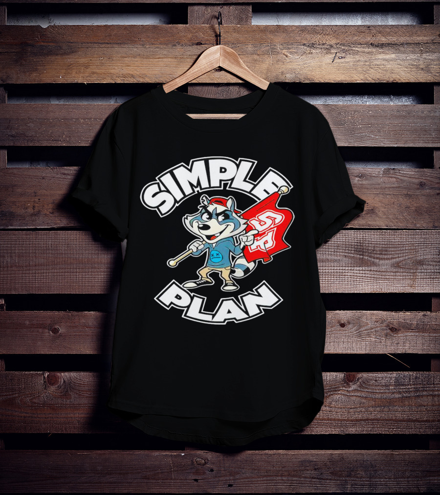 Simple Plan Raccoon Mascot Holding Red Flag T-Shirt