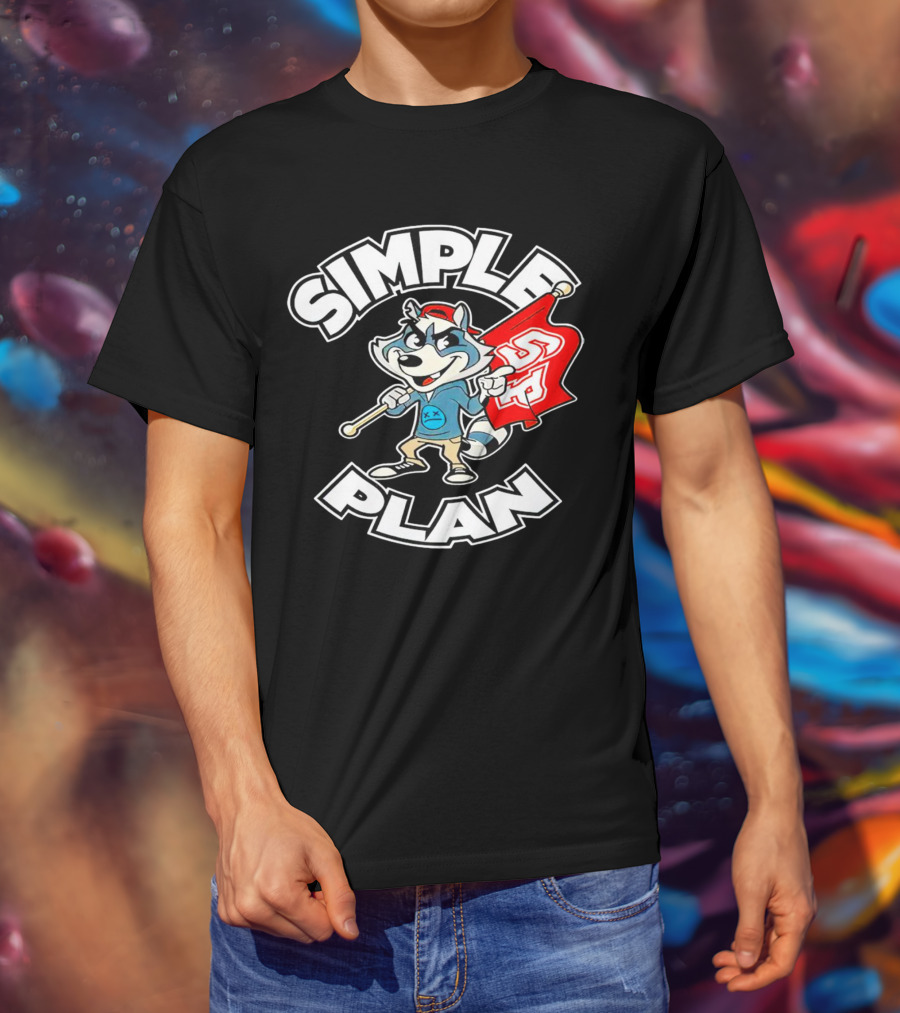 Simple Plan Raccoon Mascot Holding Red Flag T-Shirt