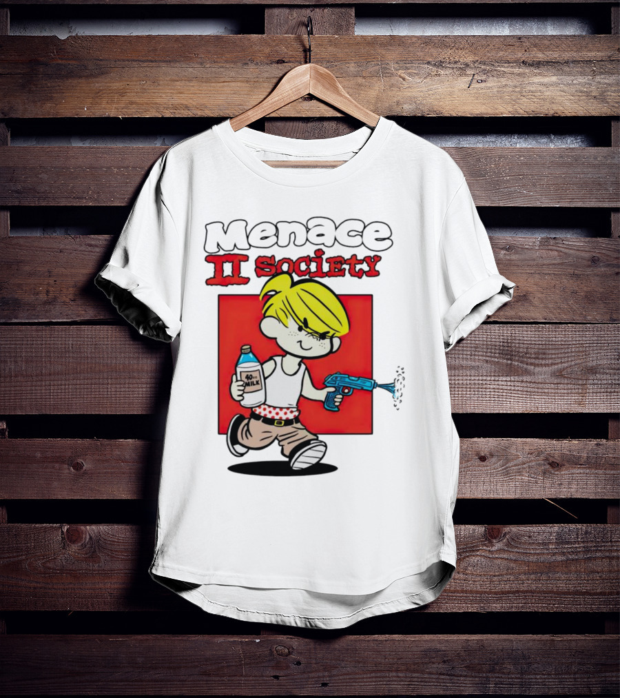 Menace II Society Cartoon Character With Squirt Gun And Milk T-Shirt