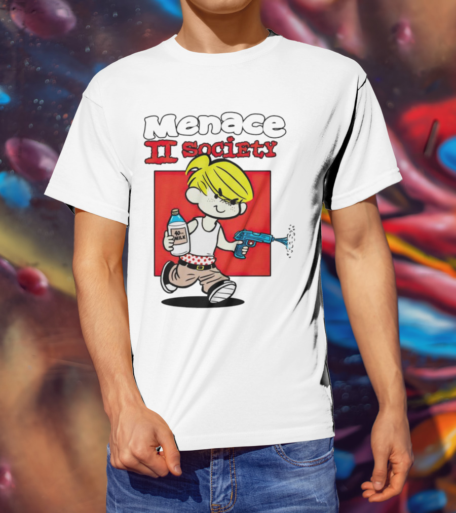Menace II Society Cartoon Character With Squirt Gun And Milk T-Shirt