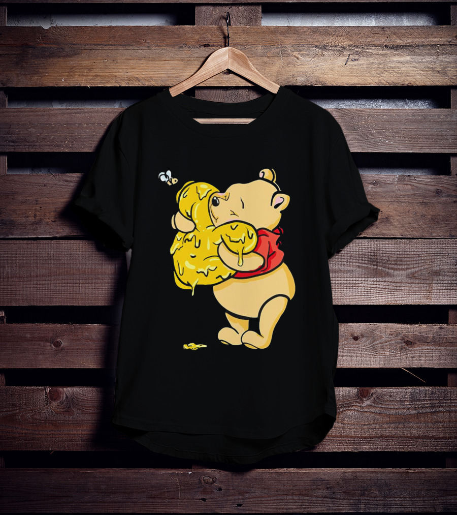 Pooh Bear Hugging Hunny Pot With Bee T-Shirt