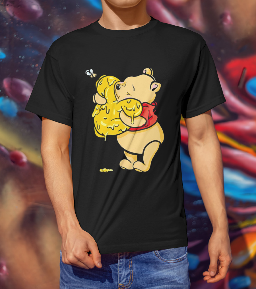 Pooh Bear Hugging Hunny Pot With Bee T-Shirt