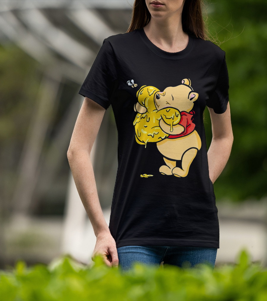 Pooh Bear Hugging Hunny Pot With Bee T-Shirt