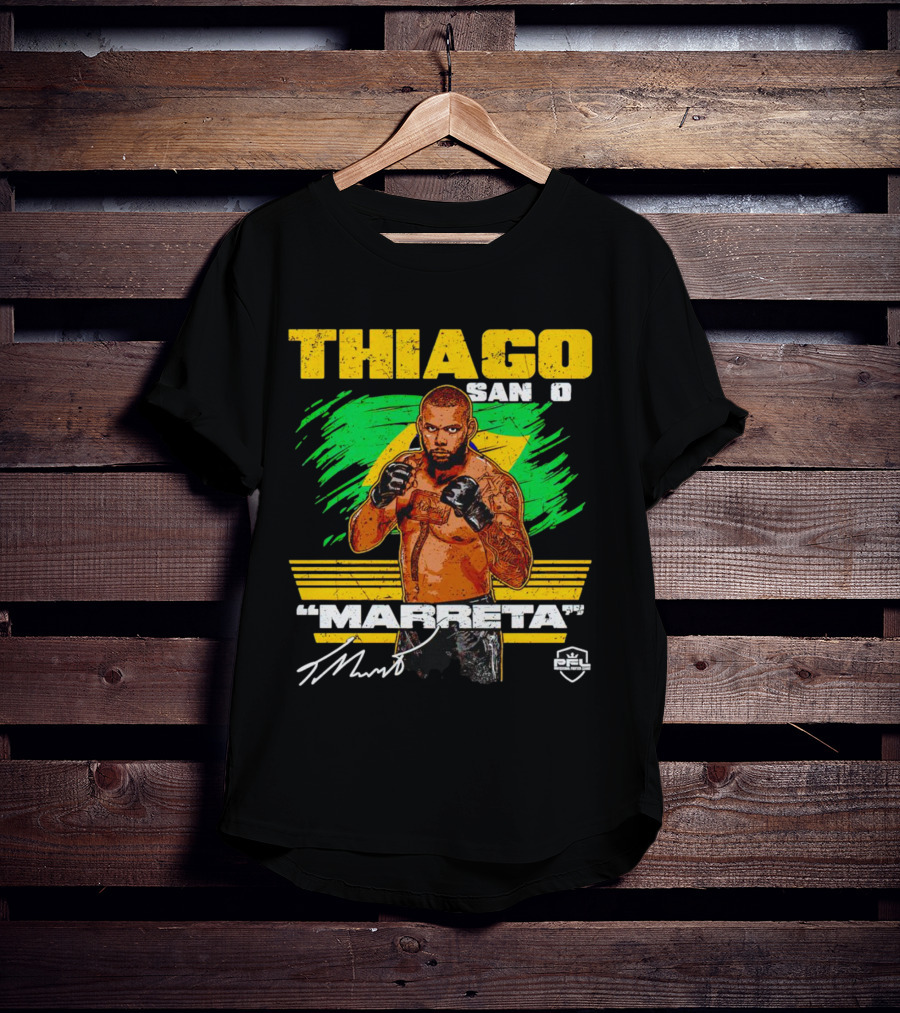 Thiago Santos Marreta PFL Signature MMA Fighter Brazilian Flag Background T-Shirt