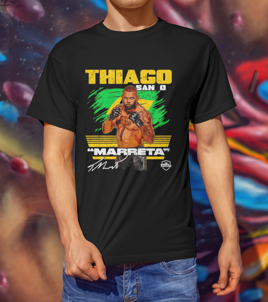 Thiago Santos Marreta PFL Signature MMA Fighter Brazilian Flag Background T-Shirt
