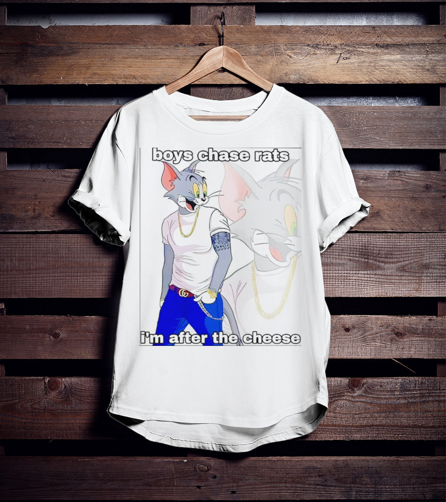 Boys Chase Rats, I'm After The Cheese Cartoon Cat With Gold Chain And Watch T-Shirt