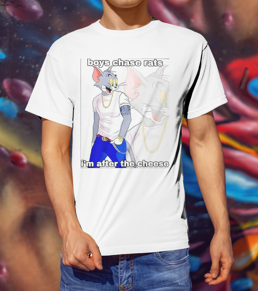Boys Chase Rats, I'm After The Cheese Cartoon Cat With Gold Chain And Watch T-Shirt