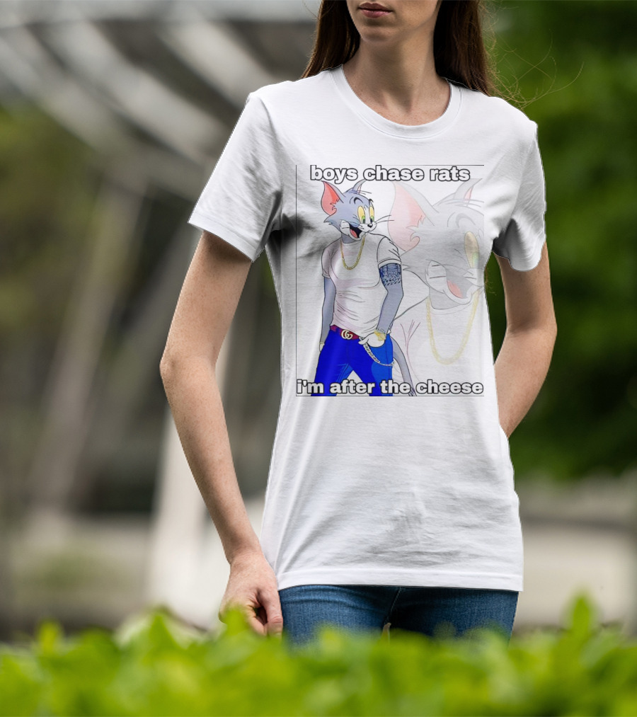 Boys Chase Rats, I'm After The Cheese Cartoon Cat With Gold Chain And Watch T-Shirt