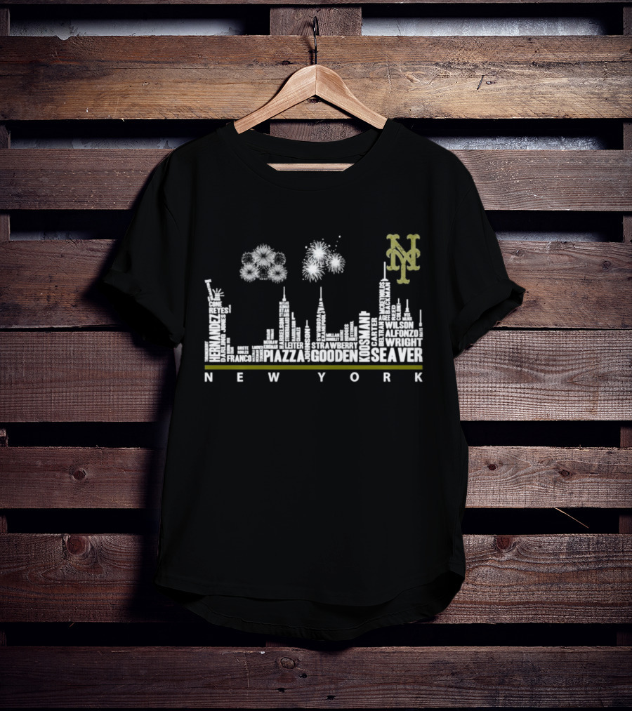 New York Mets Skyline With Player Names T-Shirt