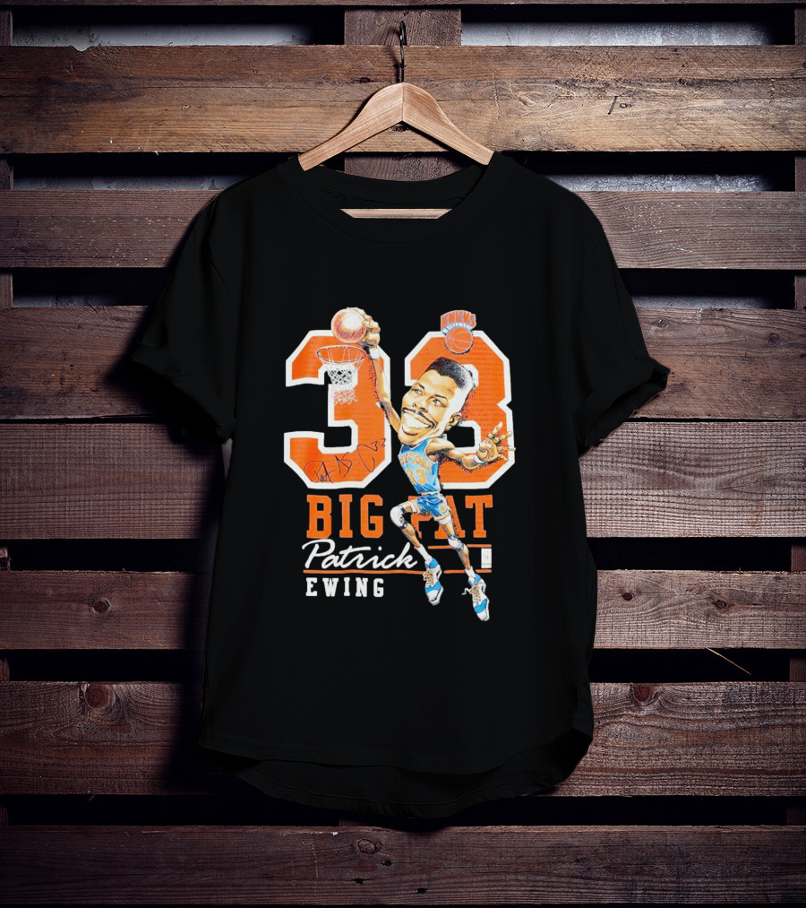 Knicks 33 Big Pat Patrick Ewing Signature Slam Dunk T-Shirt