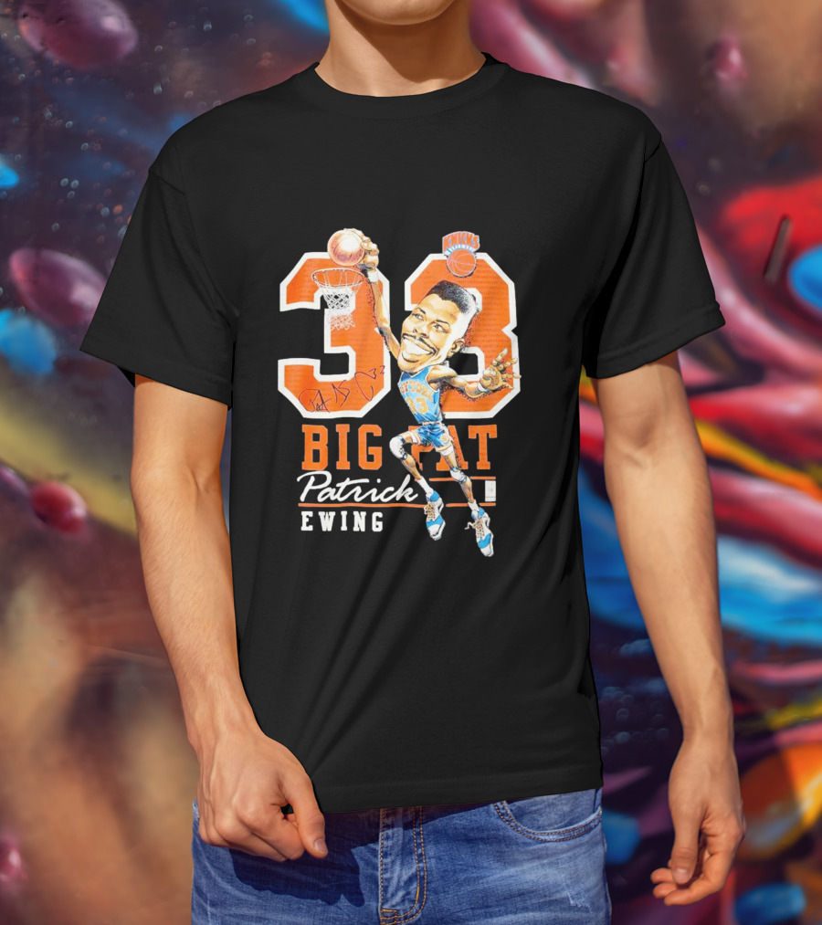 Knicks 33 Big Pat Patrick Ewing Signature Slam Dunk T-Shirt