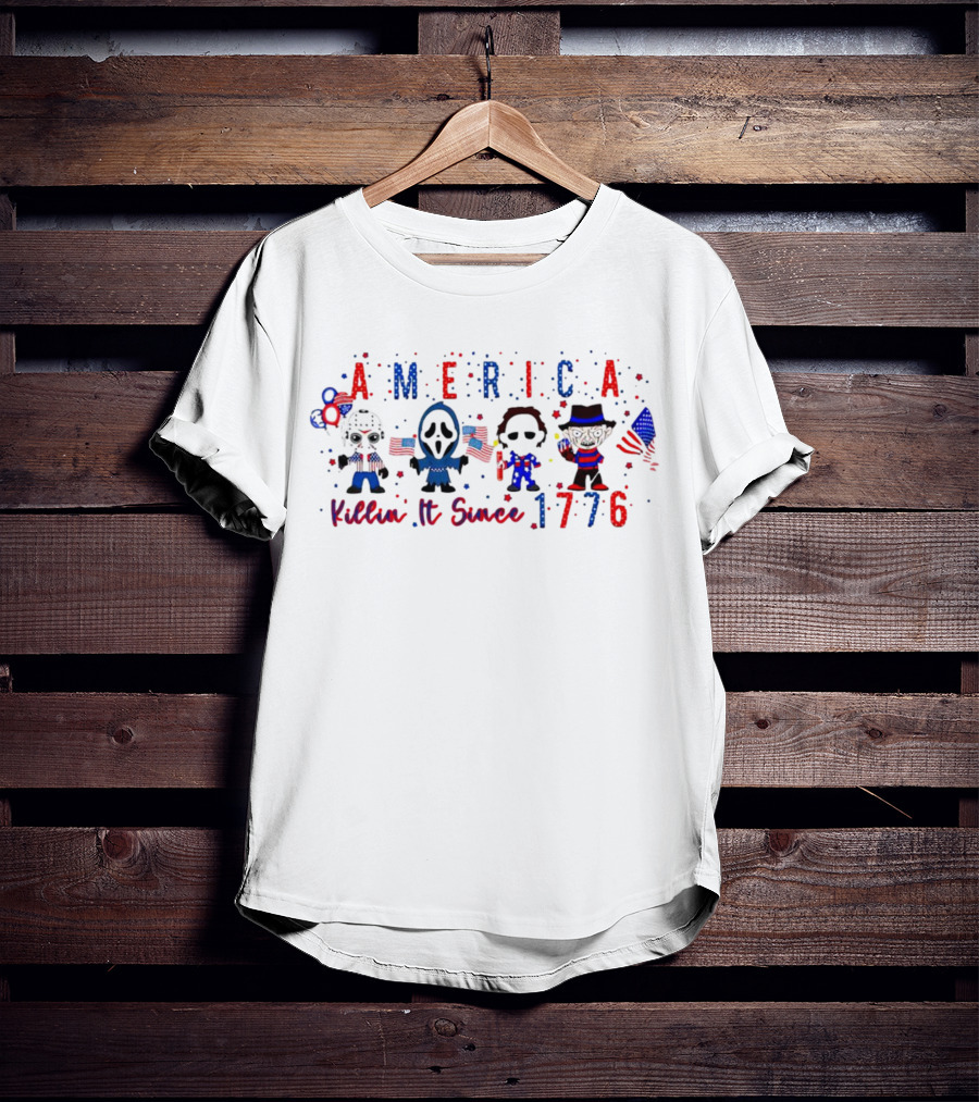 America Killin It Since 1776 With Iconic Characters And Patriotic Symbols T-Shirt
