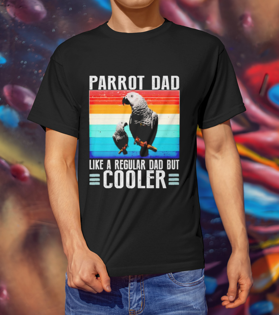 Parrot Dad Like A Regular Dad But Cooler Retro Stripes T-Shirt