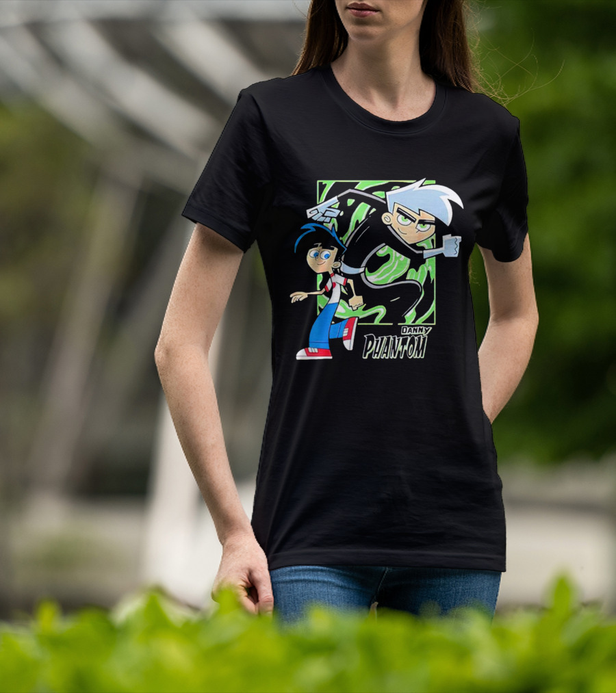 Danny Phantom Cartoon Artwork With Ghostly Green Swirl T-Shirt