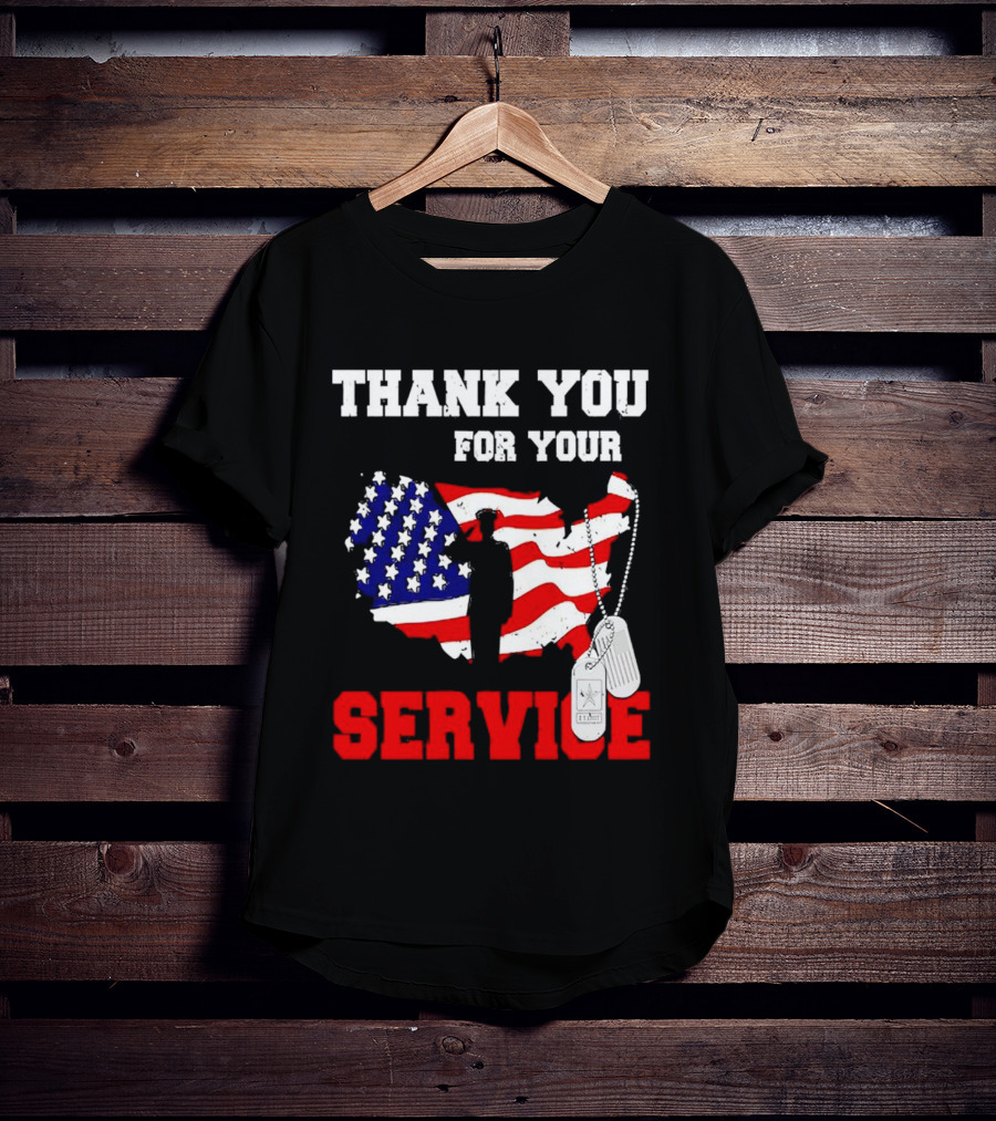 Thank You For Your Service American Flag Silhouette With Dog Tags T-Shirt