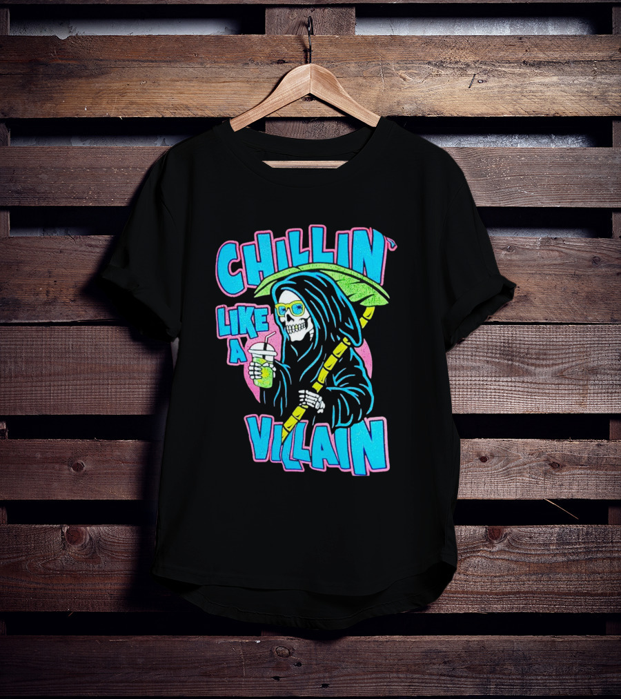 Chillin' Like A Villain Skeleton With Umbrella And Drink T-Shirt