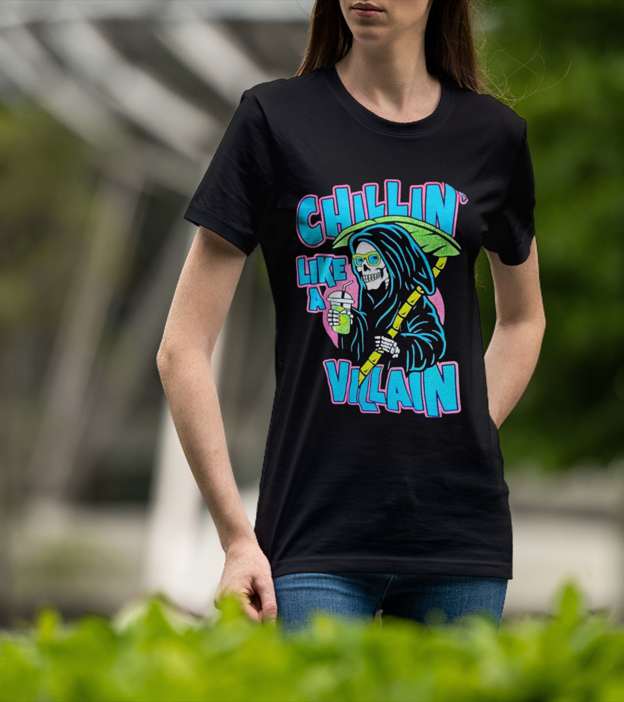 Chillin' Like A Villain Skeleton With Umbrella And Drink T-Shirt