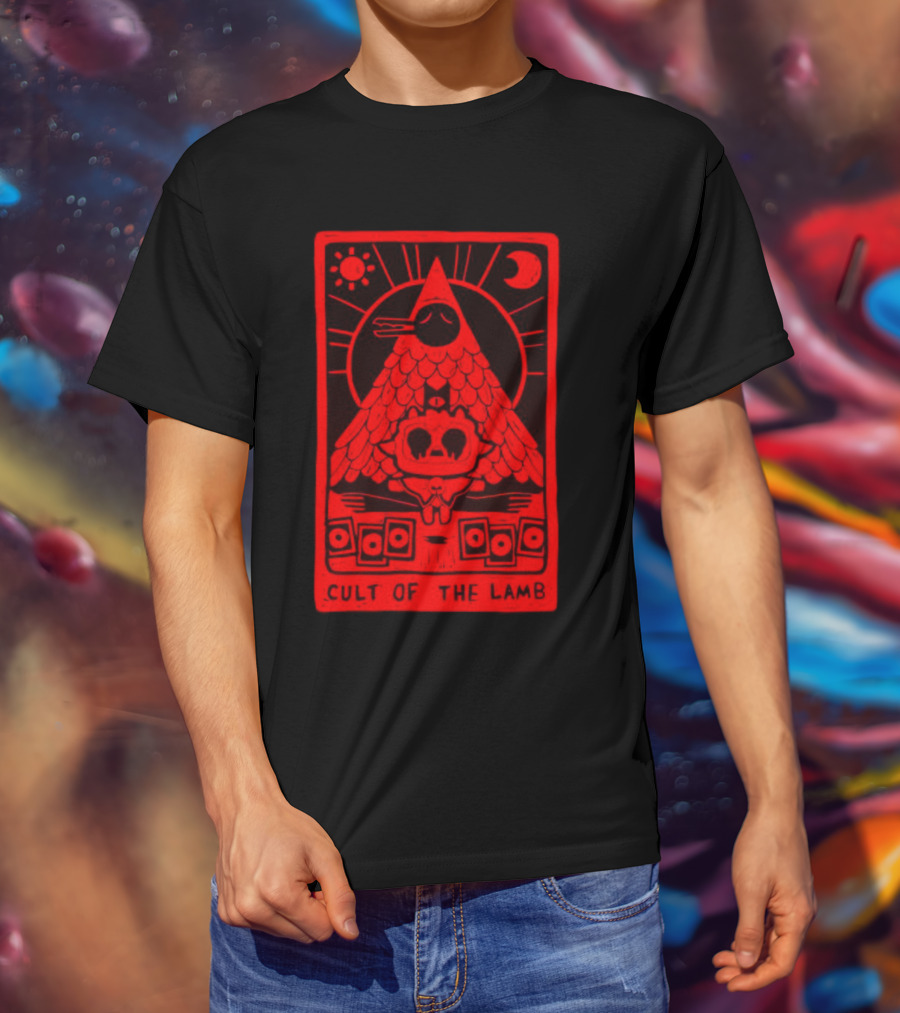 Cult Of The Lamb Red Tarot Pyramid With Sun And Moon Symbols T-Shirt