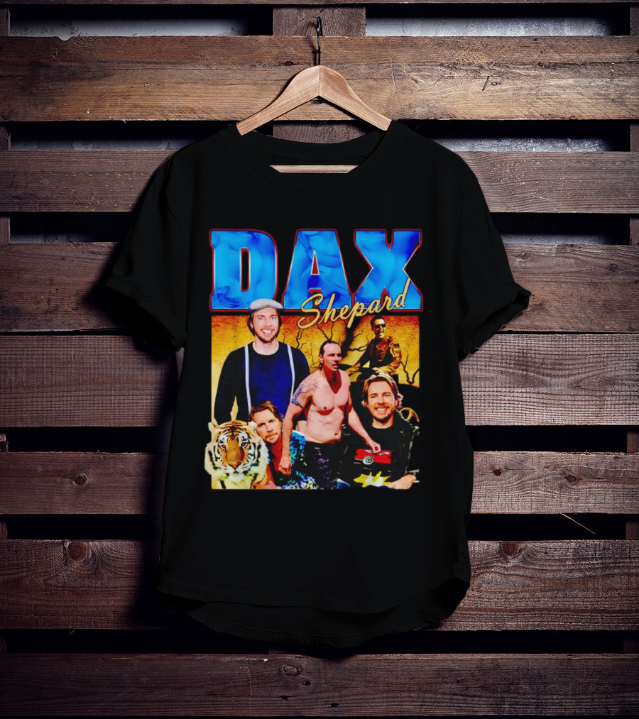 Dax Shepard Vintage Collage With Blue Text And Tiger T-Shirt