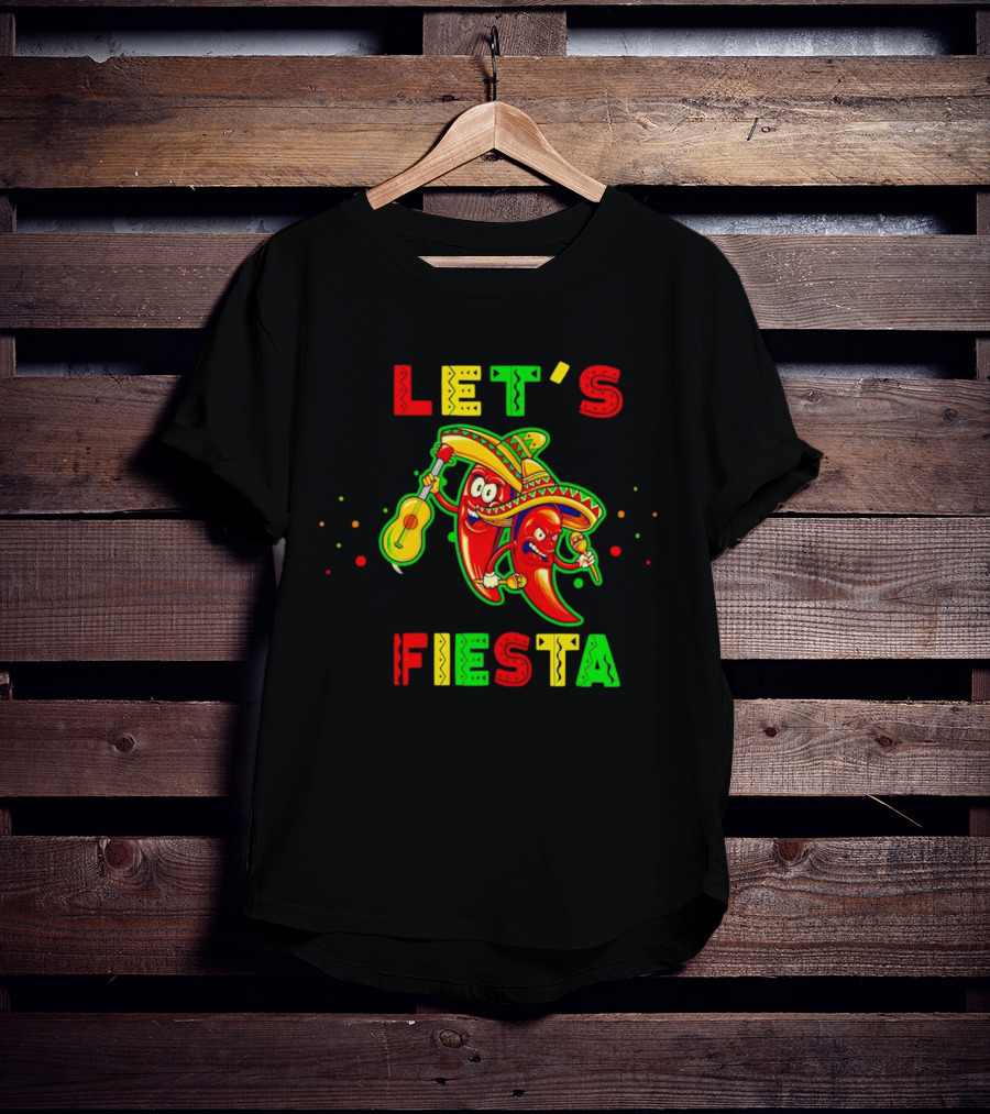 LET’S FIESTA Sombrero Guitar Chilis Cinco De Mayo T-Shirt