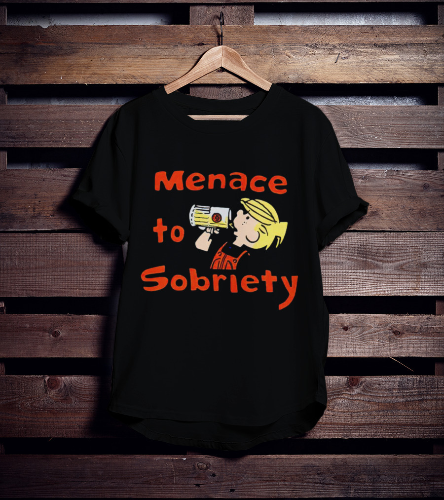 Menace To Sobriety Cartoon Character Drinking Beer T-Shirt