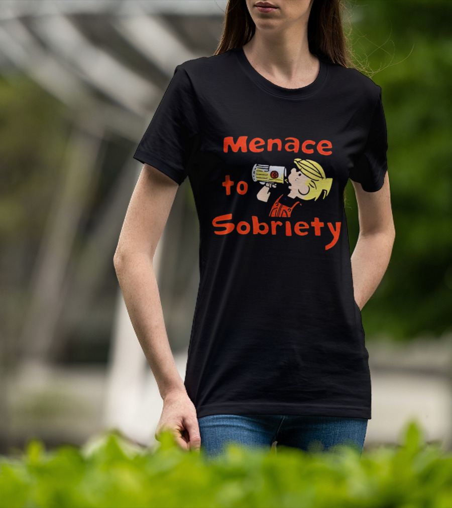 Menace To Sobriety Cartoon Character Drinking Beer T-Shirt