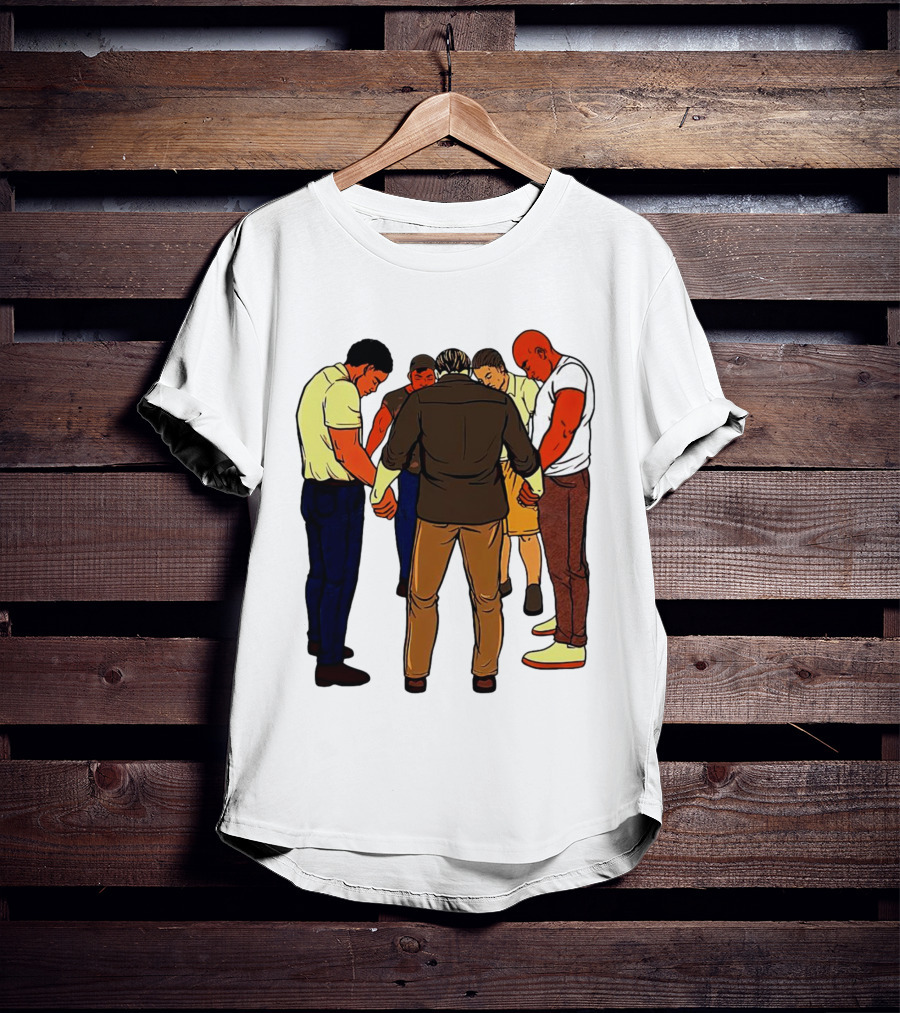 Black Men Praying In Circle Together T-Shirt