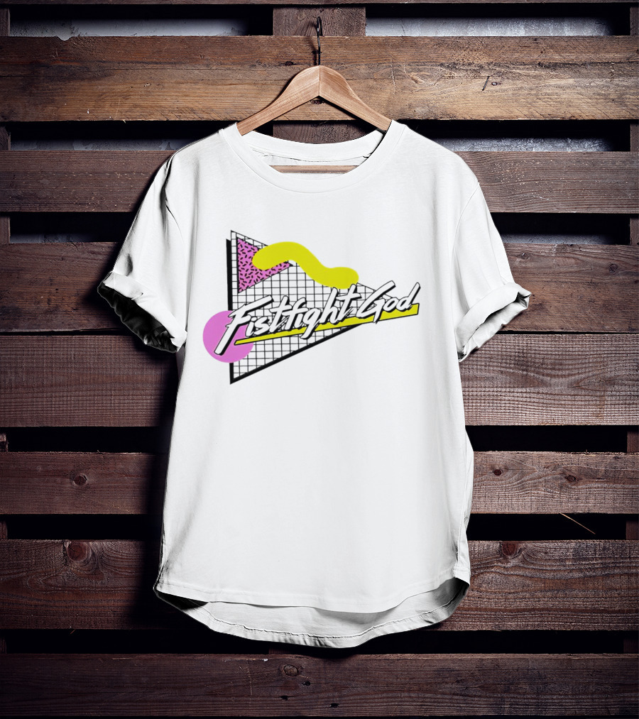 Fistfight God 80s Retro Wave Style Triangles Circles Grid T-Shirt