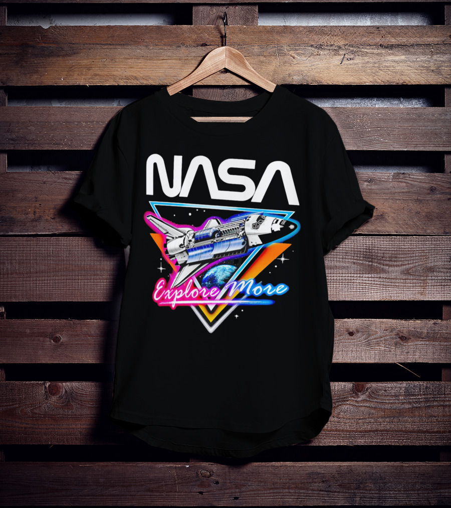 NASA Neon Glow Space Shuttle Explore More T-Shirt