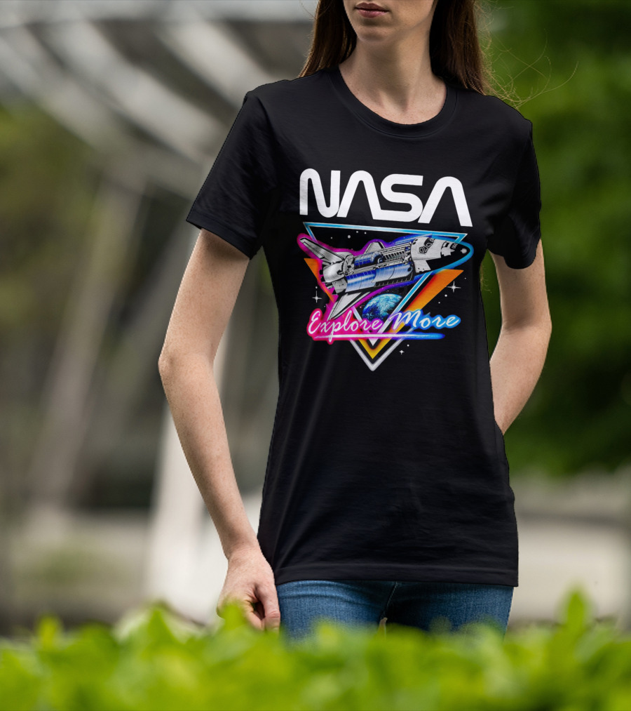 NASA Neon Glow Space Shuttle Explore More T-Shirt
