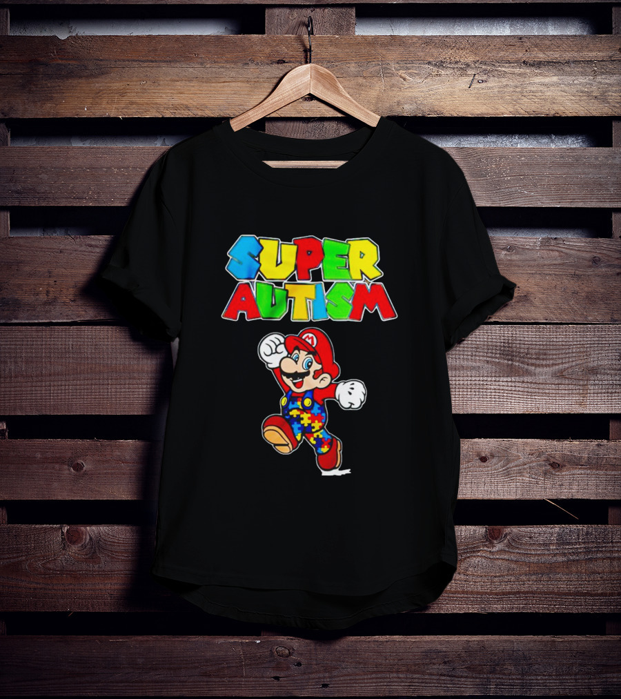 Super Autism Mario Puzzle Piece Overalls Iconic Character T-Shirt
