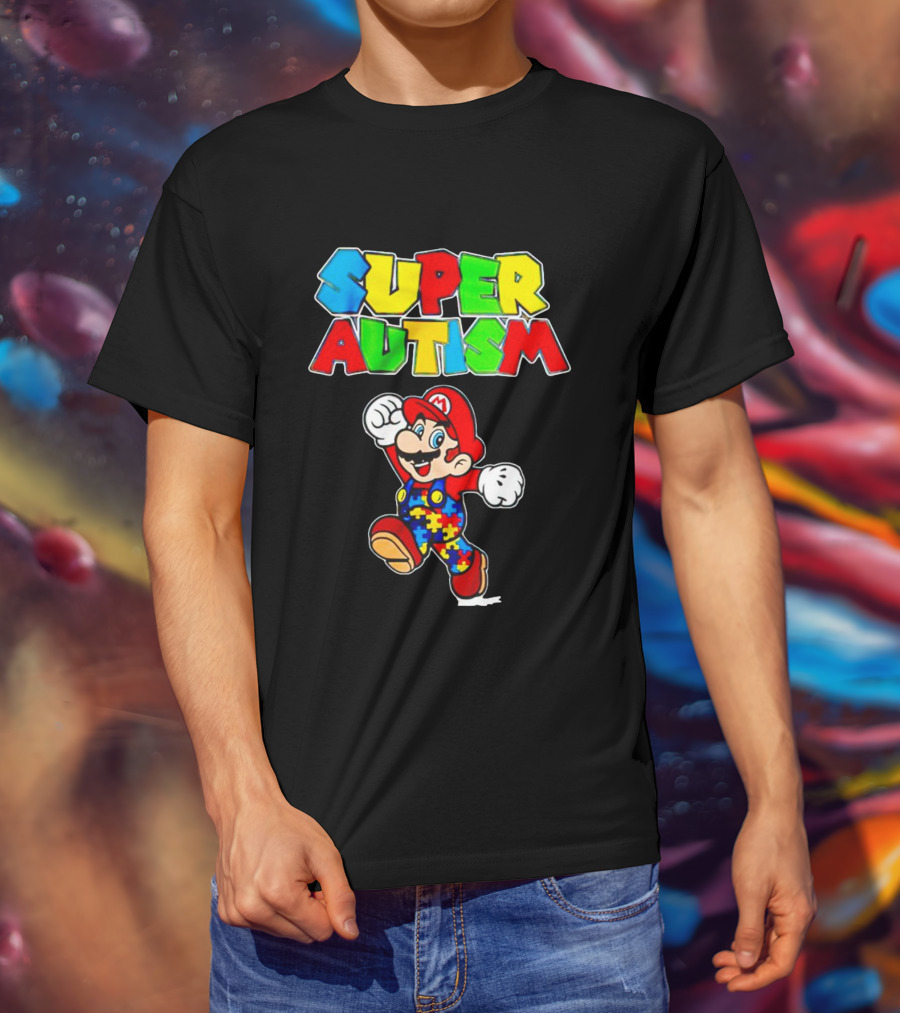 Super Autism Mario Puzzle Piece Overalls Iconic Character T-Shirt