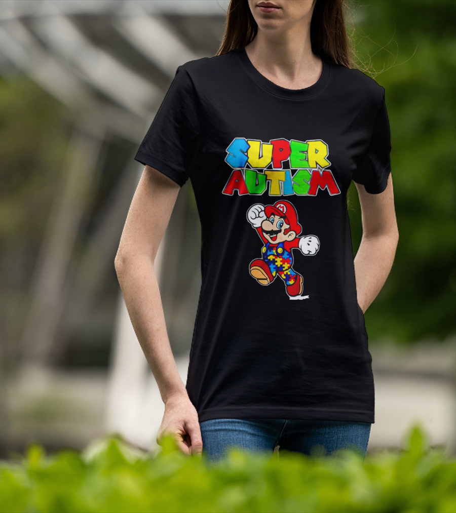 Super Autism Mario Puzzle Piece Overalls Iconic Character T-Shirt