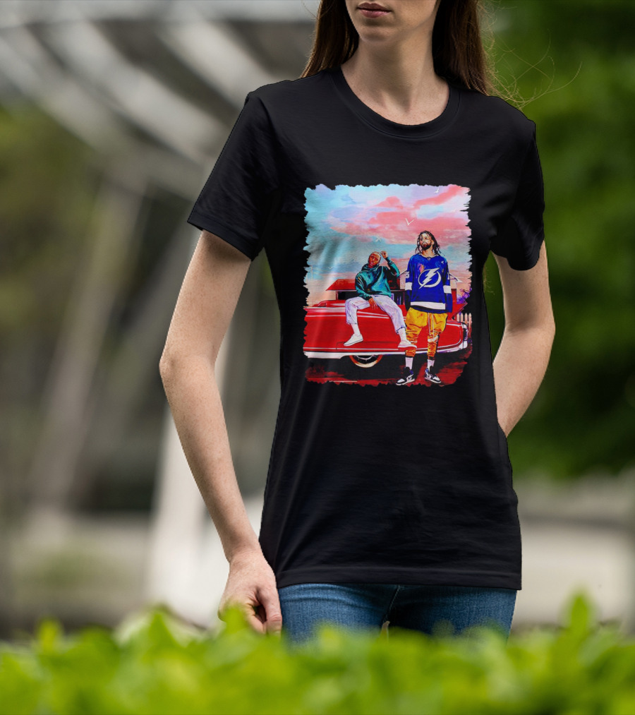 J Cole And Kendrick Lamar Concert With Retro Car And Tampa Bay Lightning Jersey T-Shirt
