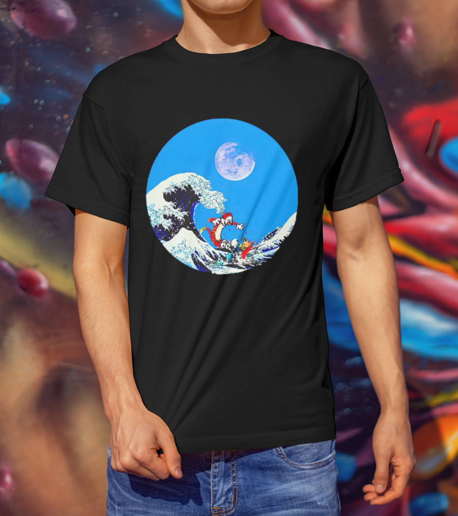 Calvin And Hobbes Lovers Great Wave Moon Adventure T-Shirt