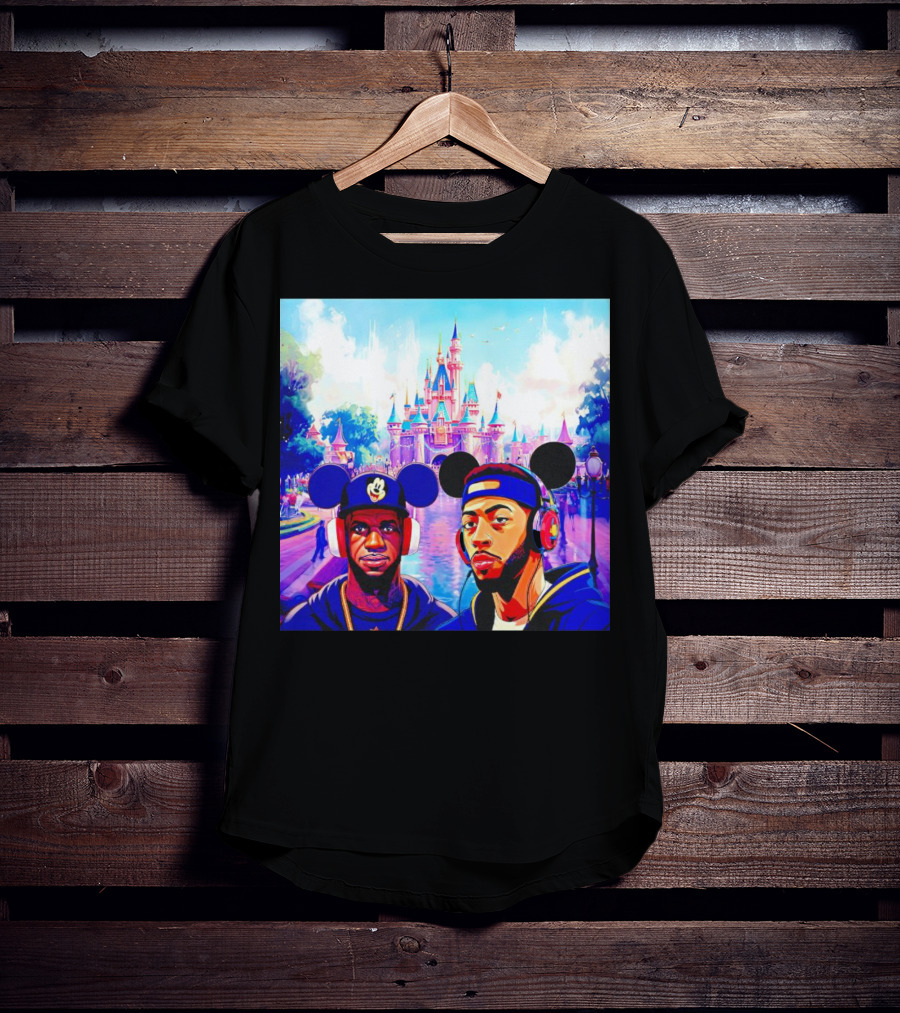 Lebron James And Anthony Davis Disneyland Mickey Mouse Ear Headphones Lakers Basketball Fun T-Shirt