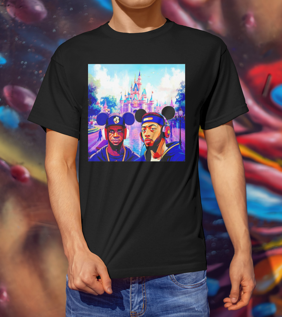 Lebron James And Anthony Davis Disneyland Mickey Mouse Ear Headphones Lakers Basketball Fun T-Shirt
