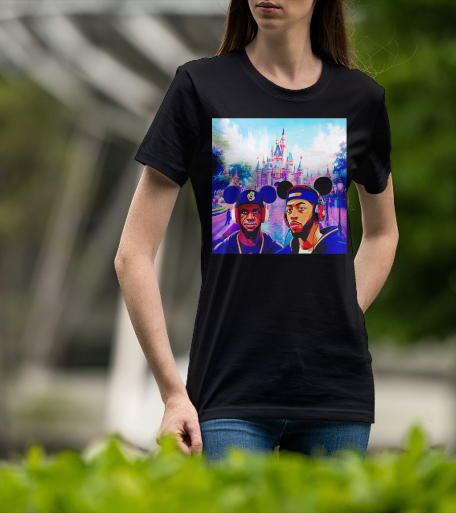 Lebron James And Anthony Davis Disneyland Mickey Mouse Ear Headphones Lakers Basketball Fun T-Shirt