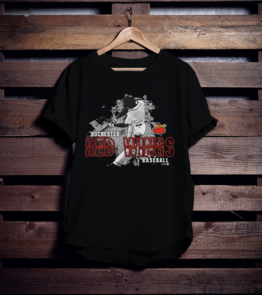 Rochester Red Wings Baseball Player Swinging With Red Wings T-Shirt