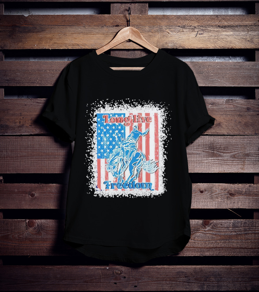 Long Live Freedom America Flag Cowboy And Horse T-Shirt