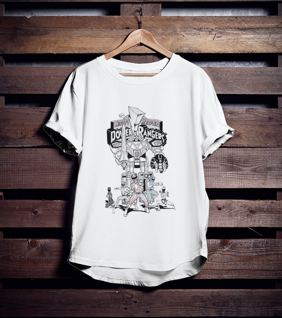 Mighty Morphin Power Rangers Megazord And Rangers Action Scene T-Shirt