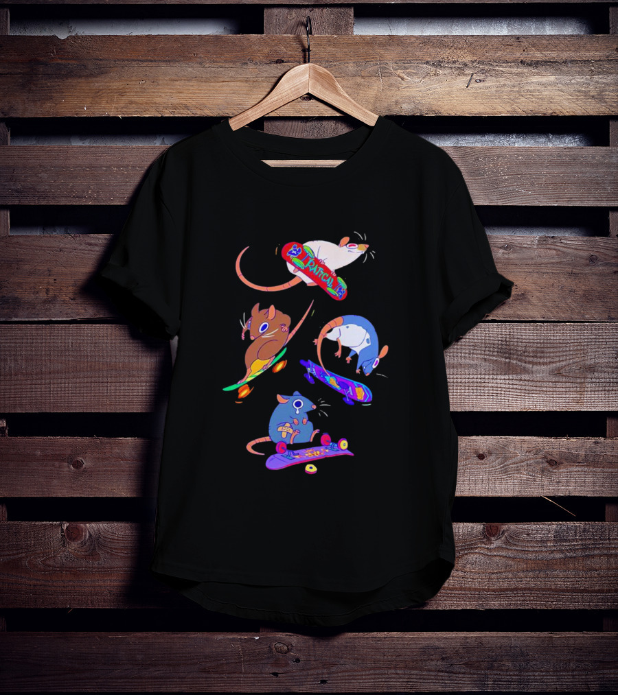 Skateboarding Ratical Rat Colorful Tricks T-Shirt