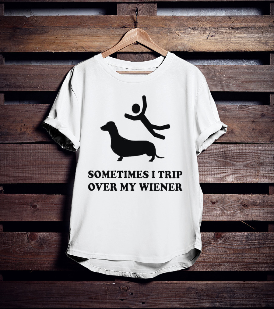 Sometimes I Trip Over My Wiener Dachshund Silhouette Tripping Stick Figure T-Shirt